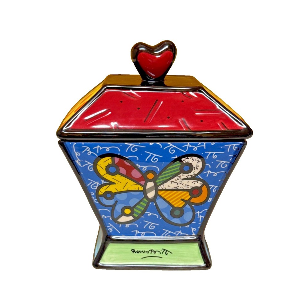 Romero Britto Ceramic Canister/Jar with Lid Item #22014 Butterfly Heart Pop Art